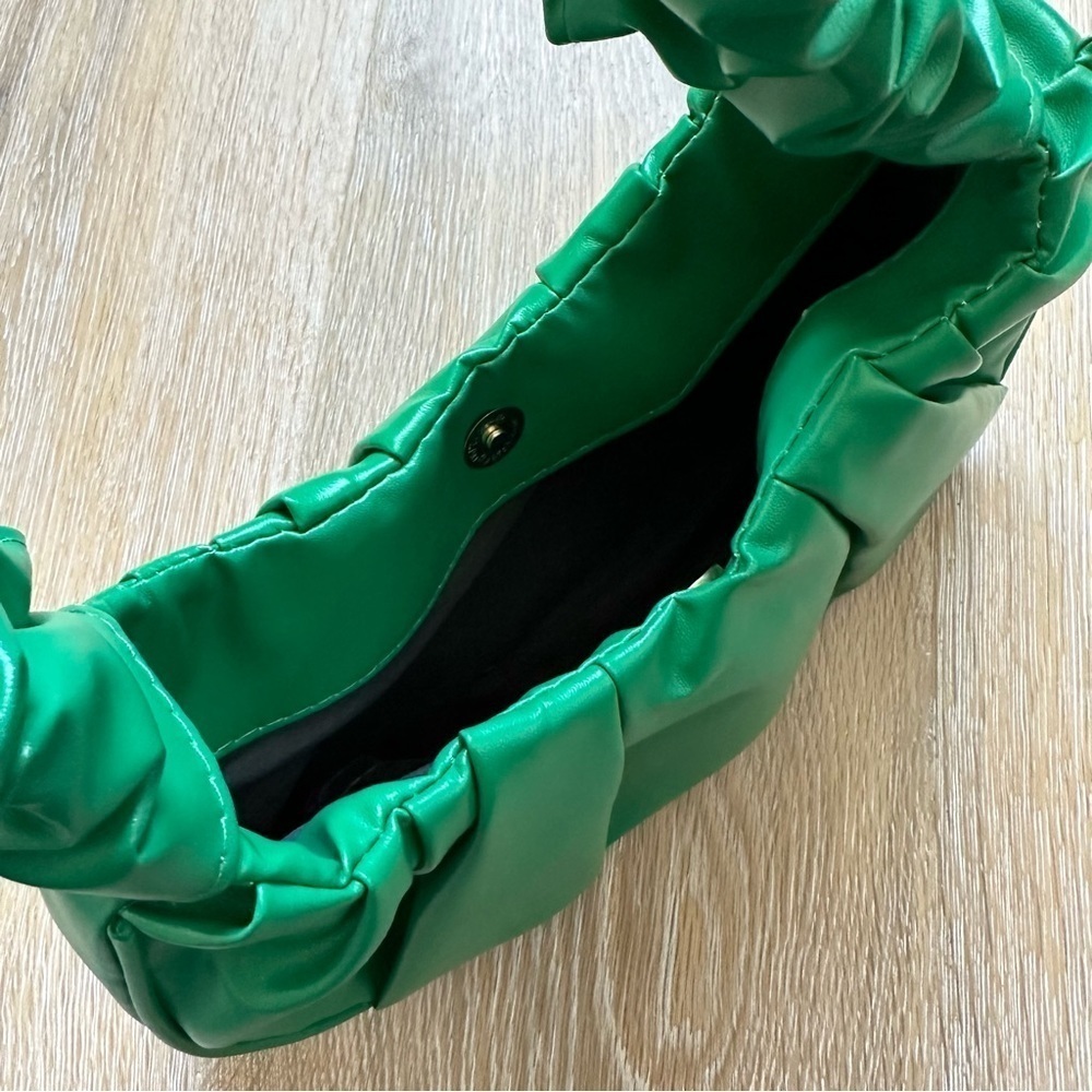Green Ruched Hobo Mini Bag Underarm Purse Y2K Shoulder Bag Pleated PU Leather - Picture 11 of 12
